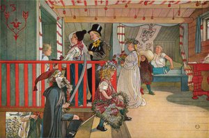Névnap a tárolóházban alkotó: Carl Larsson